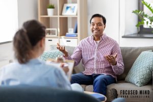 Adult client discussing concerns with a therapist during a structured appointment. Columbus adhd therapist sessions like this may be part of adhd testing columbus ohio adults, adhd testing for adults in columbus, oh, and adult adhd testing in columbus, oh.