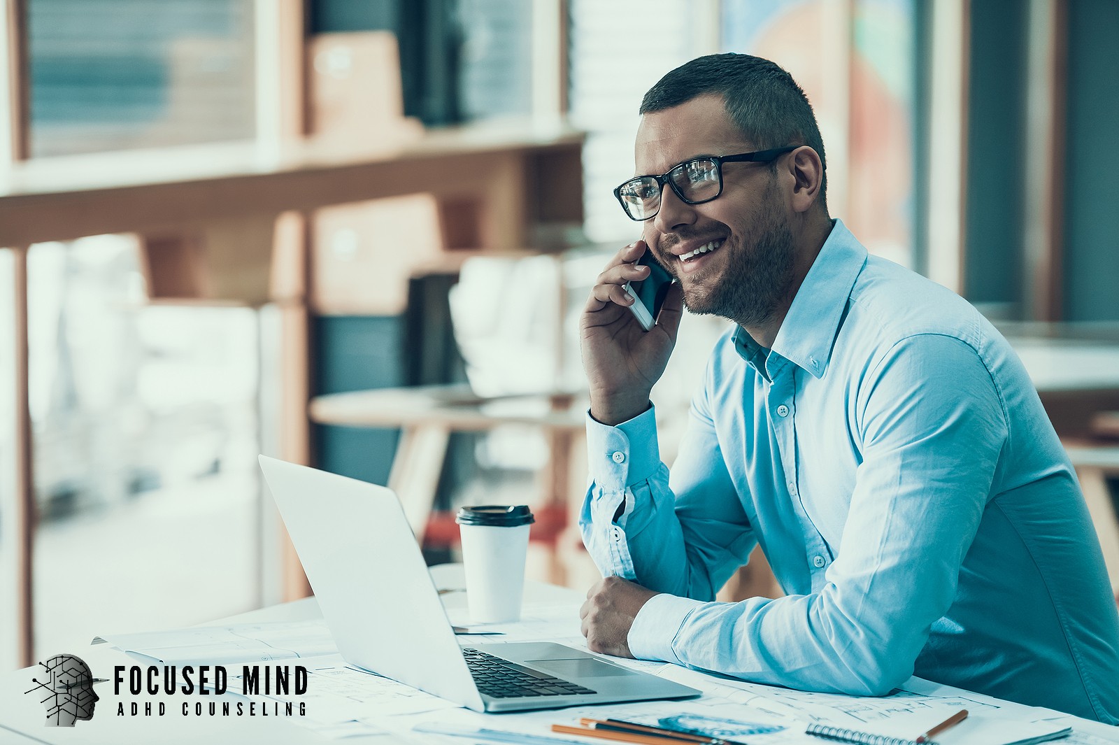 A cheerful man talks on the phone. Is undiagnosed ADHD quietly affecting your career performance and keeping you from reaching your goals? ADHD testing in Cincinnati, OH, can uncover what's really going on and open new doors.