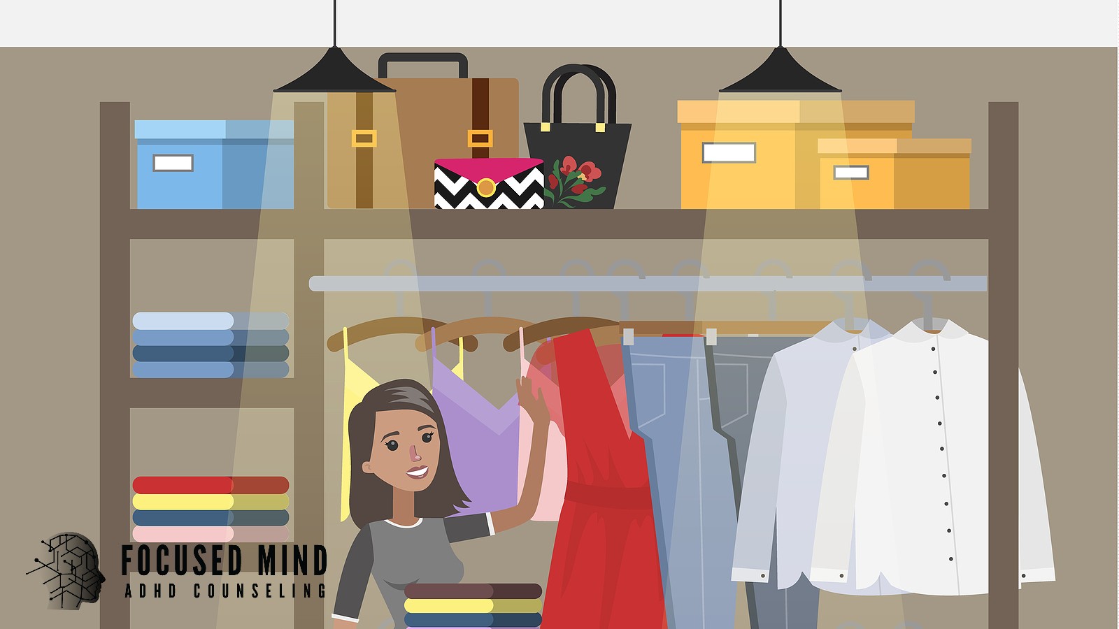 An illustrated woman browses through a neatly organized closet. Is inconsistent motivation making everyday tasks like organizing feel impossible some days and effortless on others? An ADHD specialist in Cincinnati, OH, can help you understand why and develop sustainable strategies.