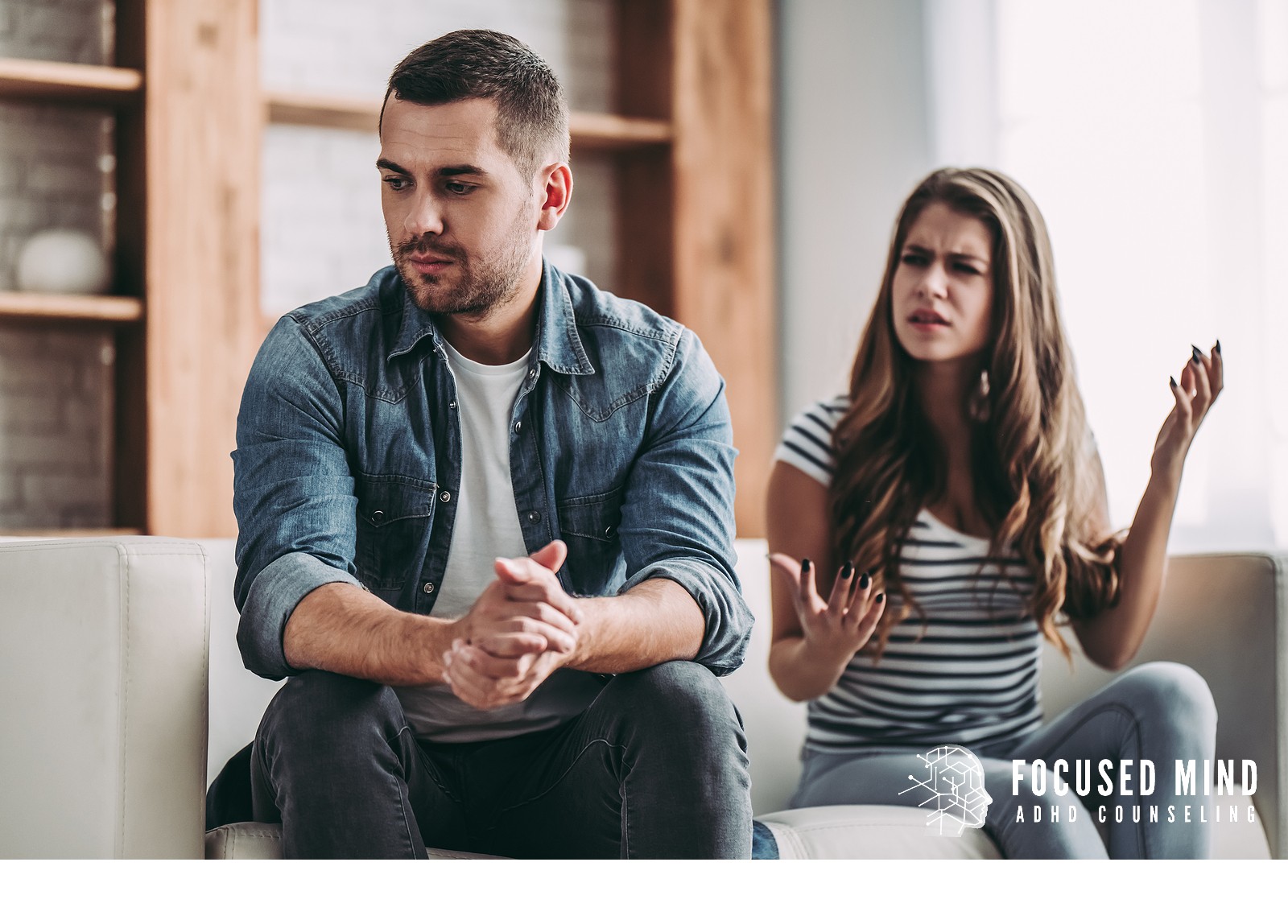 A man sits tense with clasped hands while a frustrated woman gestures beside him. Are your emotions creating conflict in your closest relationships? An ADHD specialist in Cleveland, OH, can help you understand how ADHD fuels these patterns.
